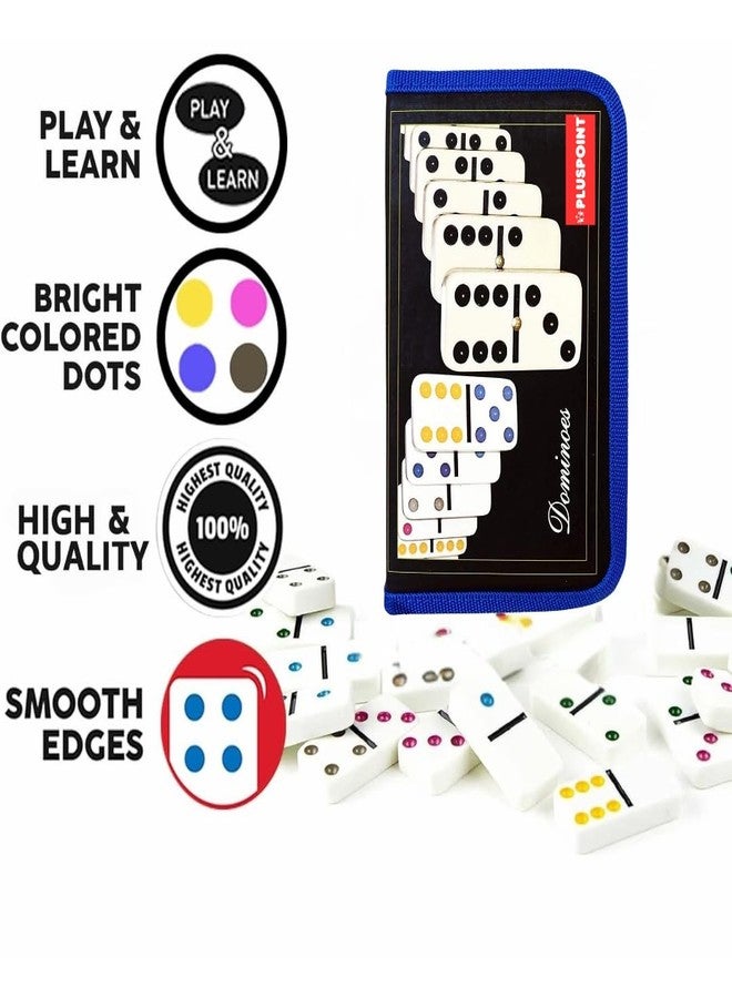 PLUSPOINT Double Six Dominoes, 28 Tile Colored Dots Domino Game Set with Pouch, Classic Family Board Games Domino Game for Kids, Adults and Families for 2-4 Players - Image 2